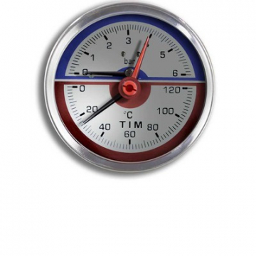 Термоманометры д.1/2, ф80, 0-6 бар, 0-120 град. аксиальный TIM 